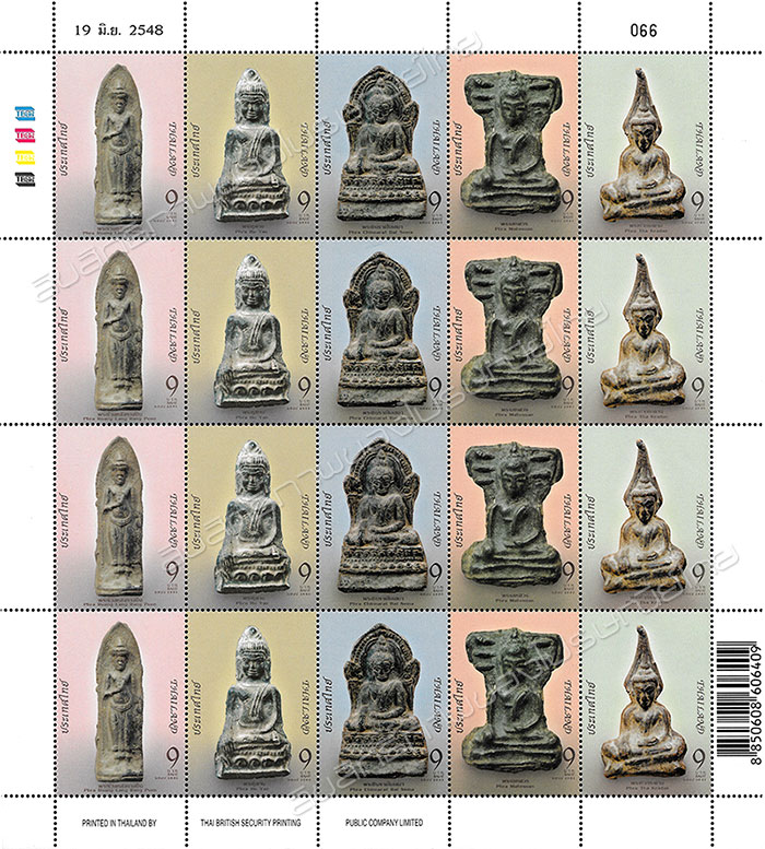 Phra Yod Khunphon (Set of five amuletic Buddha images) Full Sheet.